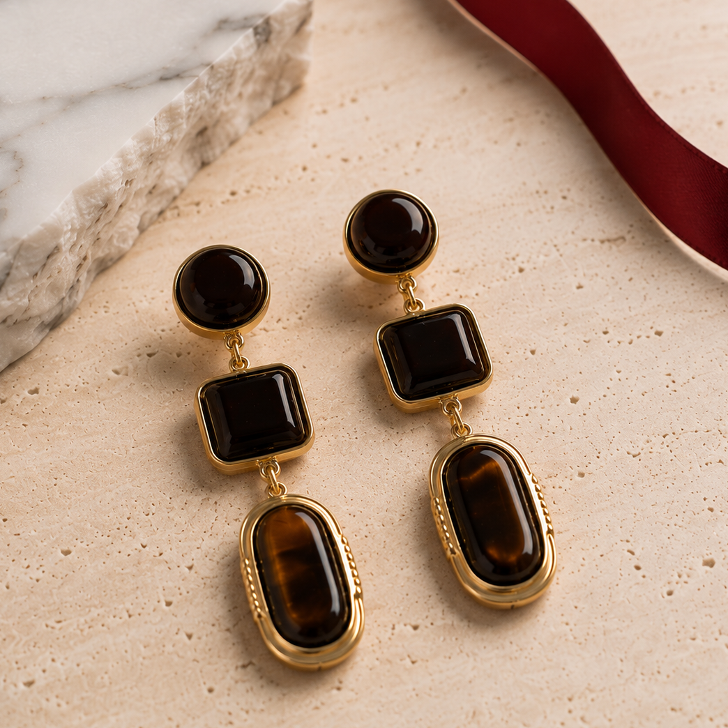 Tess — Boucles d'oreilles Géométriques Ambrées