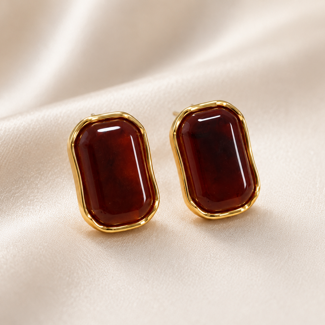 Léone — Puces d'oreilles Cabochon Bordeaux