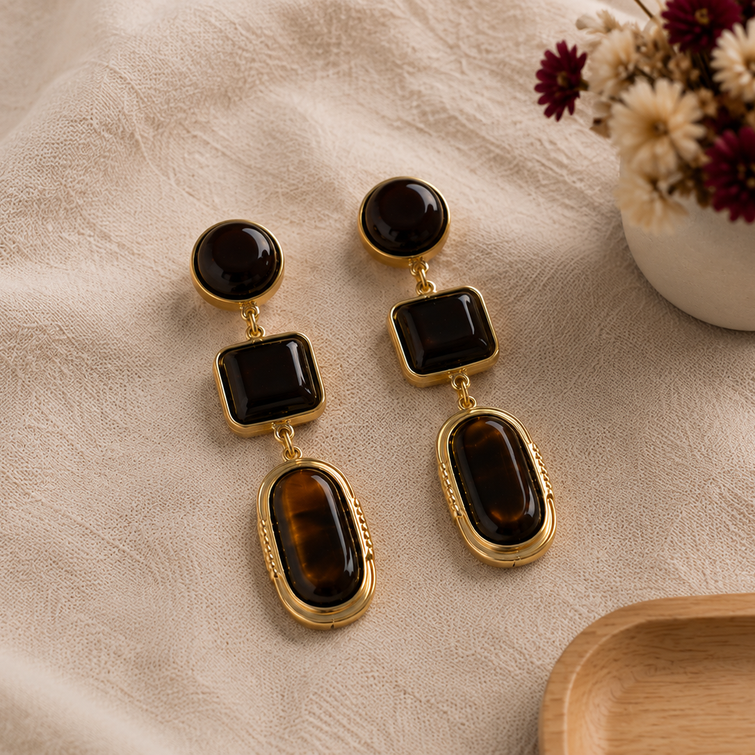Tess — Boucles d'oreilles Géométriques Ambrées