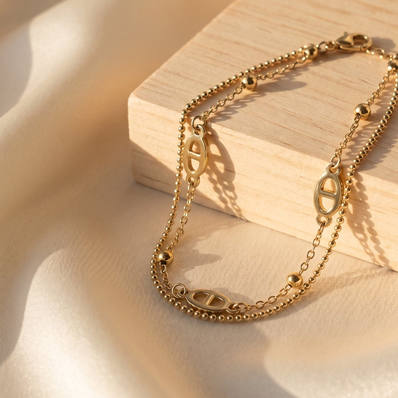 Mila — Bracelet Double Rang Grain de Café
